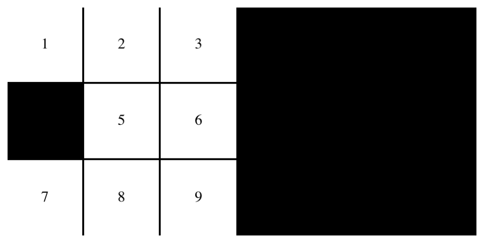 Screenshot: When a grid cell goes missing with the background and grid-gap solution, it leaves a big black box in its place. There's also a giant black box filling the rest of the space to the right of the grid cells.