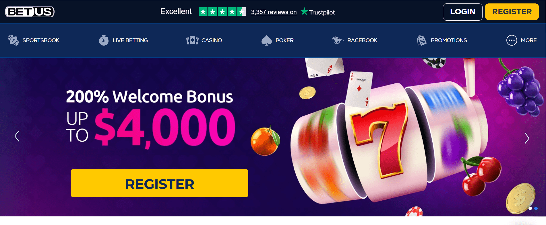 Screen capture of BetUS sportsbook highlighting mobile experience and sports variety